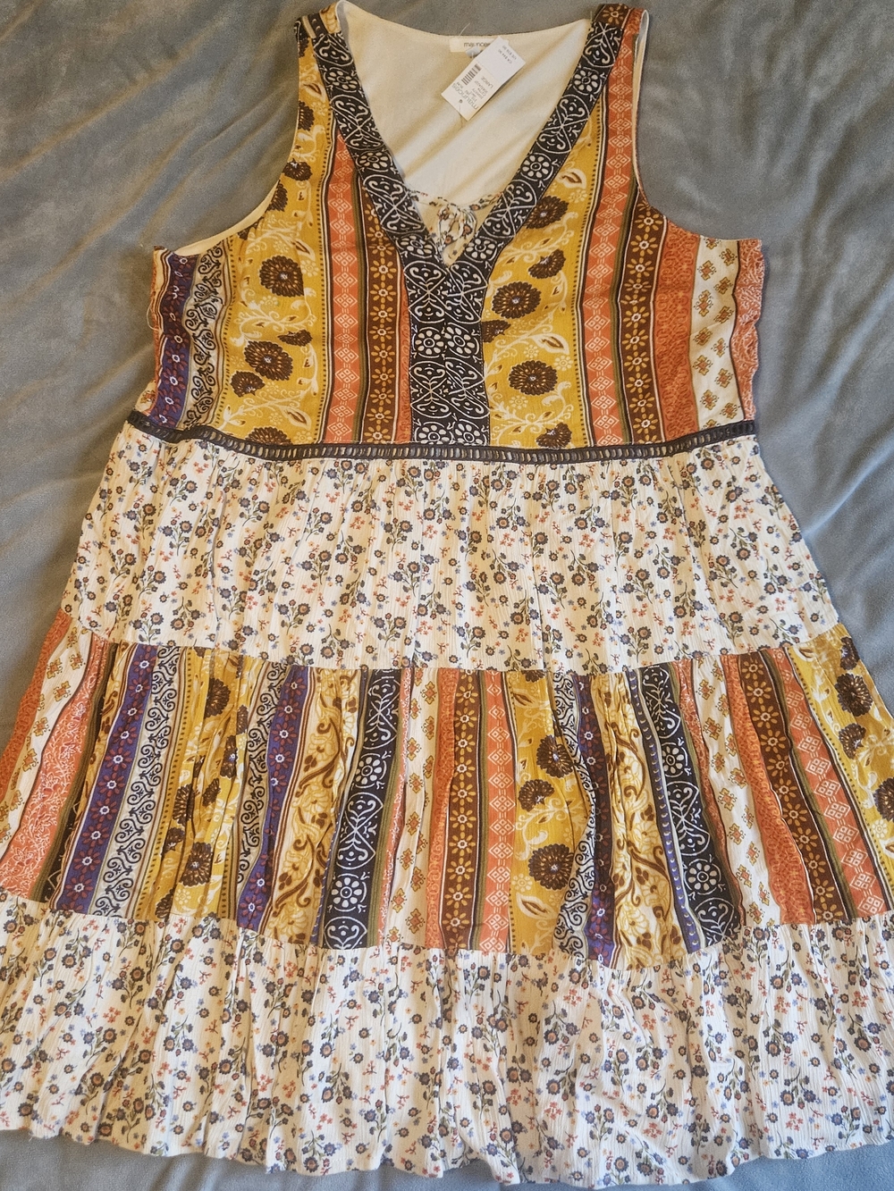 Maurices Multicolor Boho Tiered V-Neck Dress